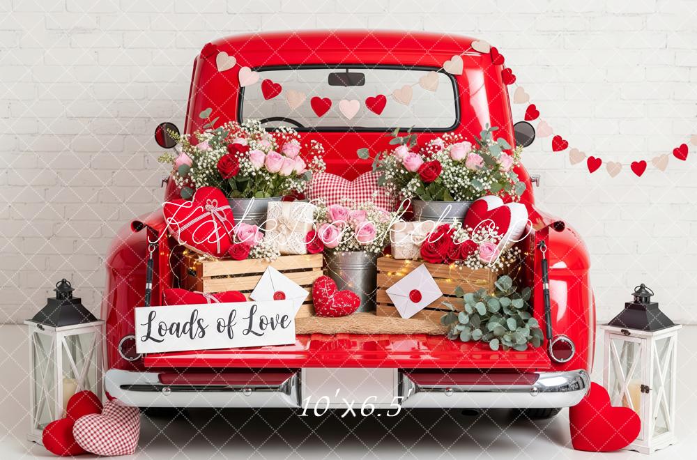 Kate Valentine's Day Red Truck Flowers Hearts Garland Backdrop Designed by Patty Roberts