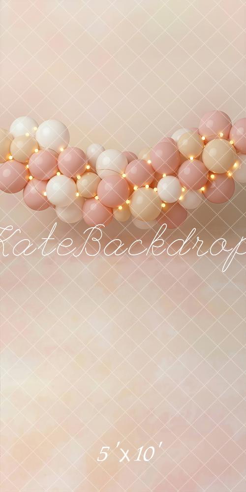 Kate Cake Smash Pink Balloon Garland String Lights Printed Backdrop Designed by Emetselch