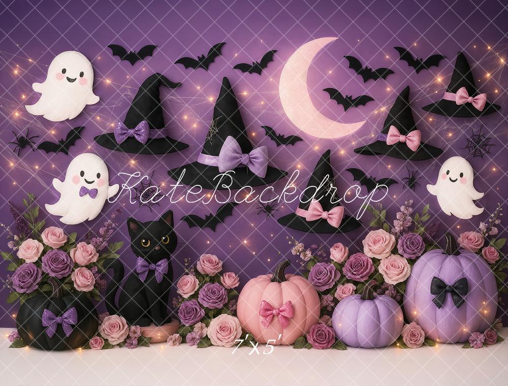 Kate Halloween Witch Purple Ghosts Pumpkins Backdrop Designed by Ashley Paul