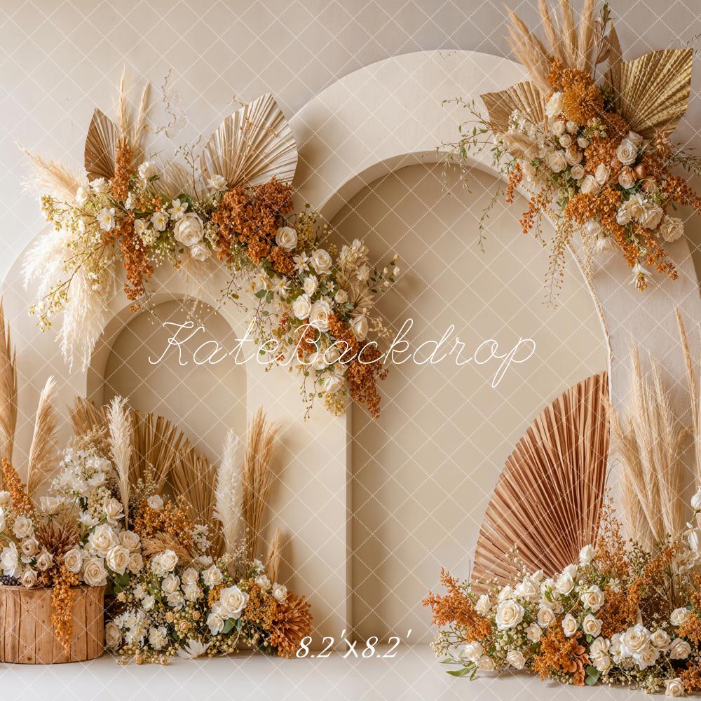 Kate Mother's Day Boho Arch Pampas Grass Dried Flowers Printed Backdrop Designed by Emetselch