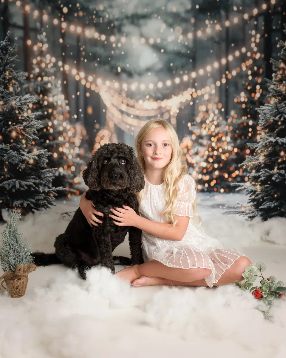 Fondo de bosque exterior de Navidad de invierno blanco diseñado por Emetselch