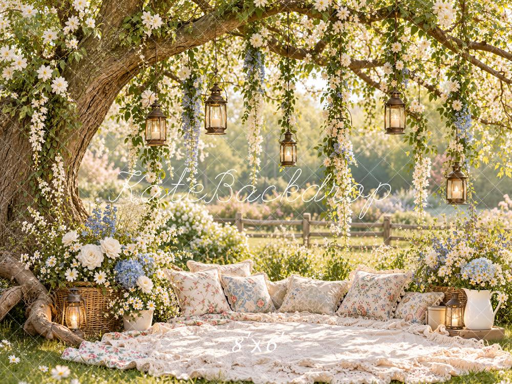 Kate Spring Branch Arch Floral Tree Picnic Hanging Lanterns Printed Backdrop Designed by Emetselch