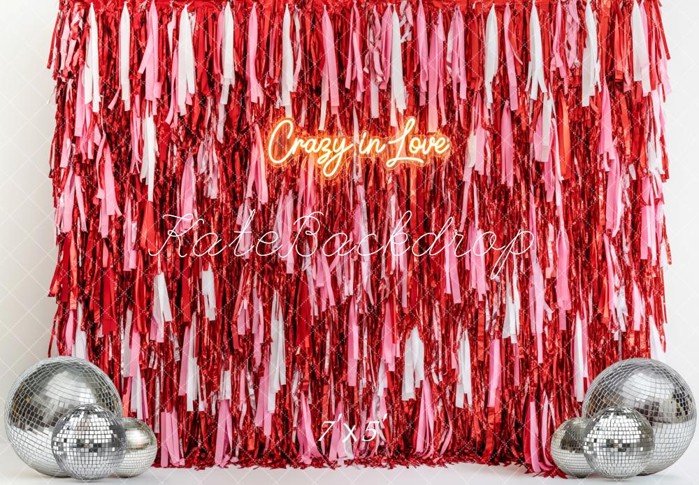Kate Valentine's Day Red Pink Fringe Tinsel Disco Ball Backdrop Backdrop Designed by Patty Roberts