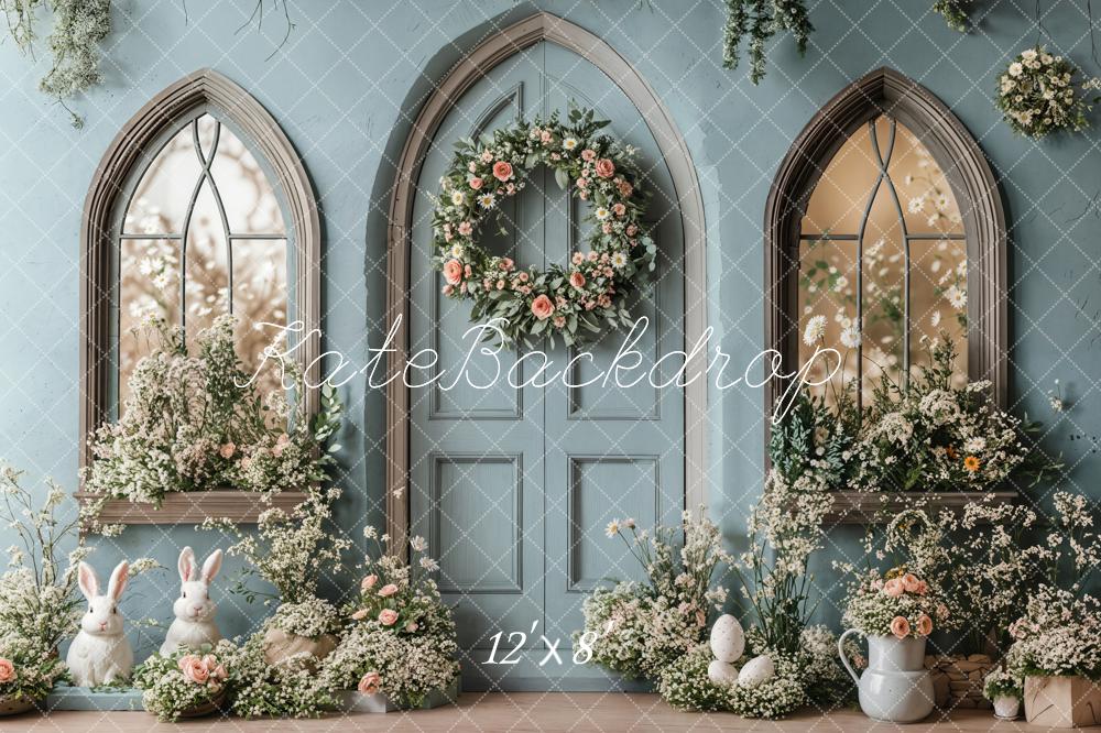 Kate Easter Bunny Floral Blue Door Backdrop Designed by Emetselch