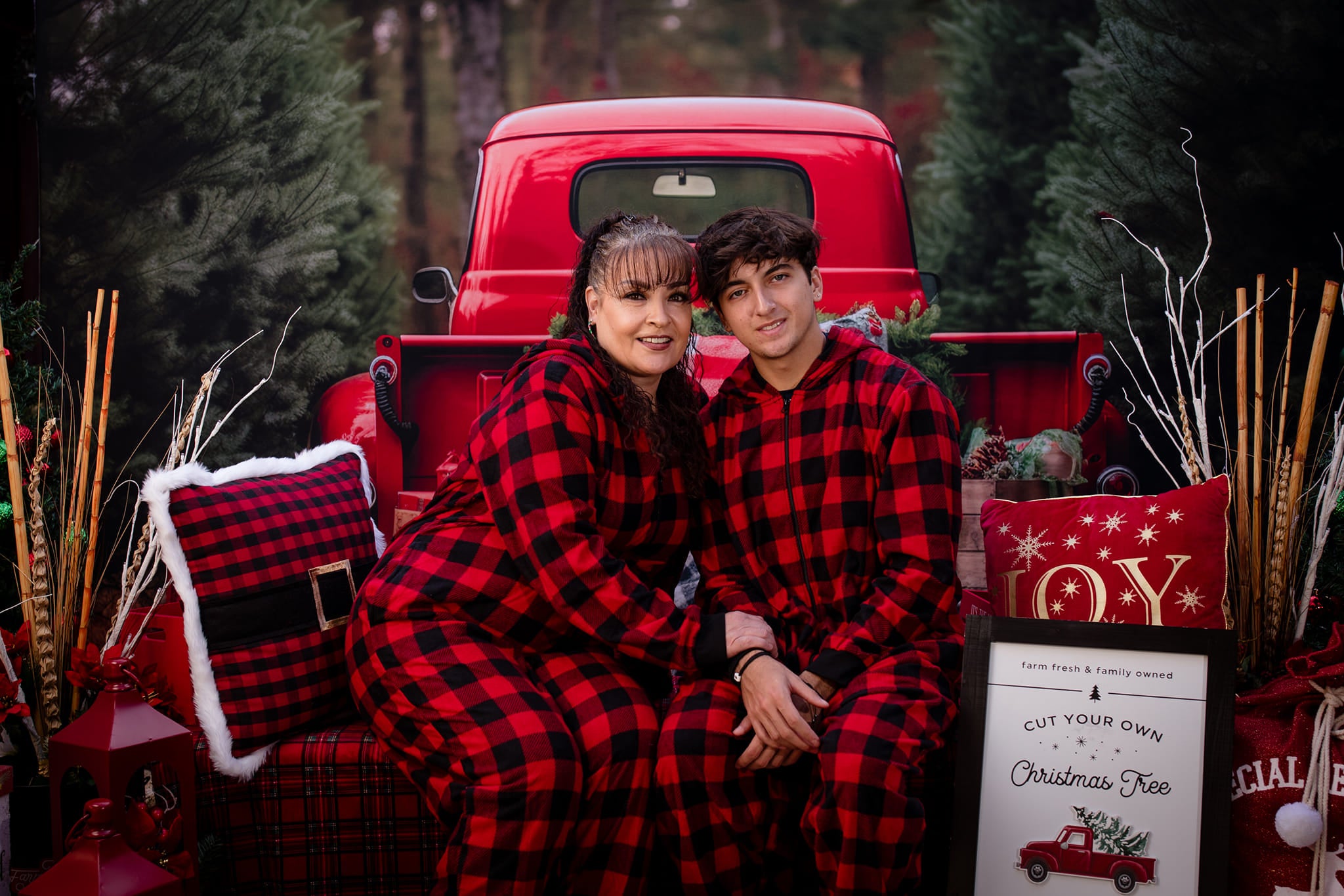 Kate Christmas Red Truck Outside Backdrop for Photography