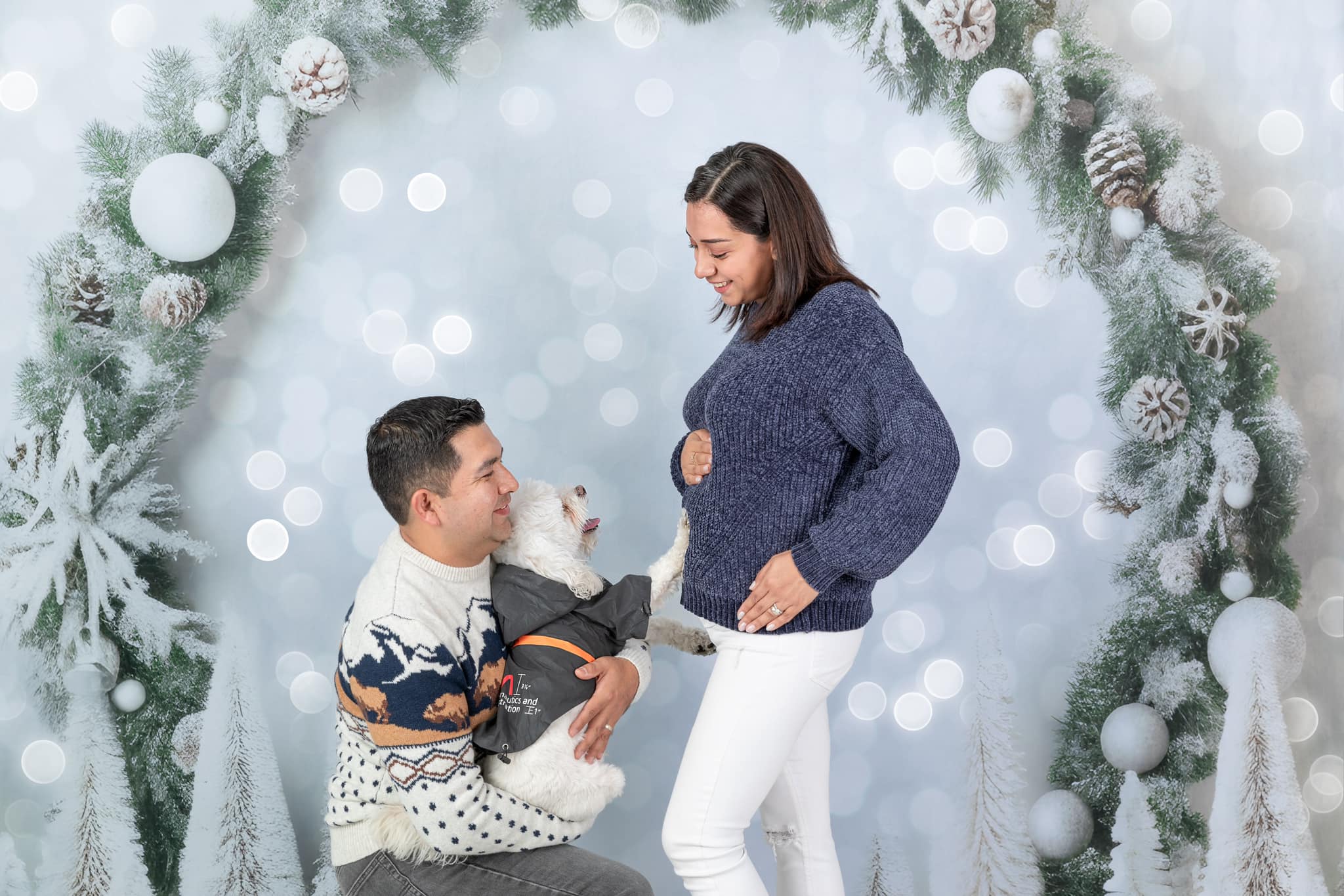 Witte Kerst Sneeuw Groene Bokeh Neon Achtergrond voor Fotografie