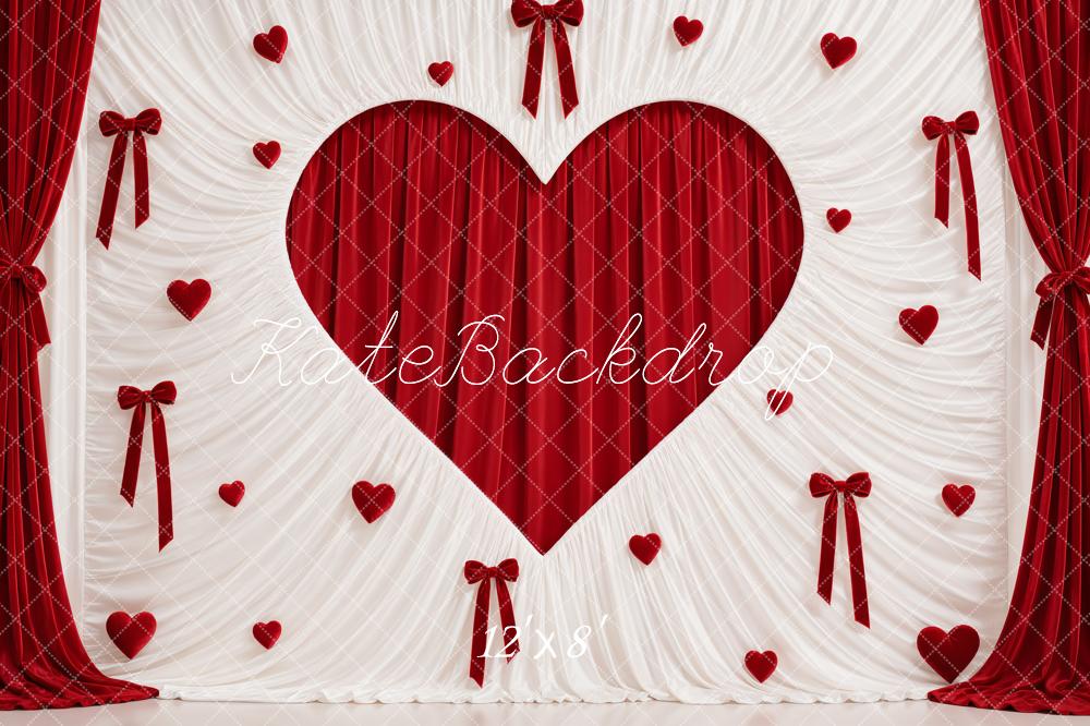 Kate Valentine's Day Red Heart Drapes Bows Printed Backdrop Designed by Emetselch