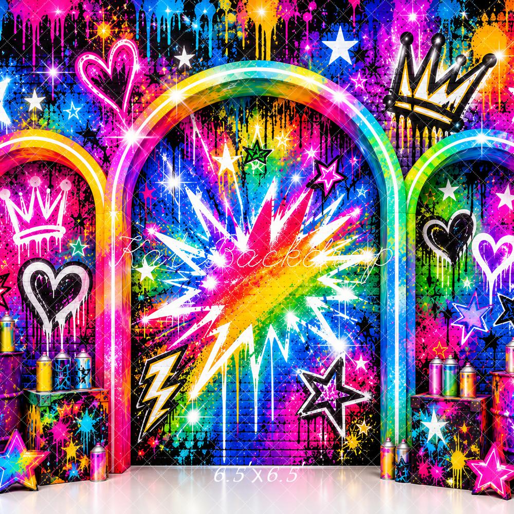 Kate Graffiti Neon Rainbow Arches Crown Printed Backdrop Designed by Ashley Paul