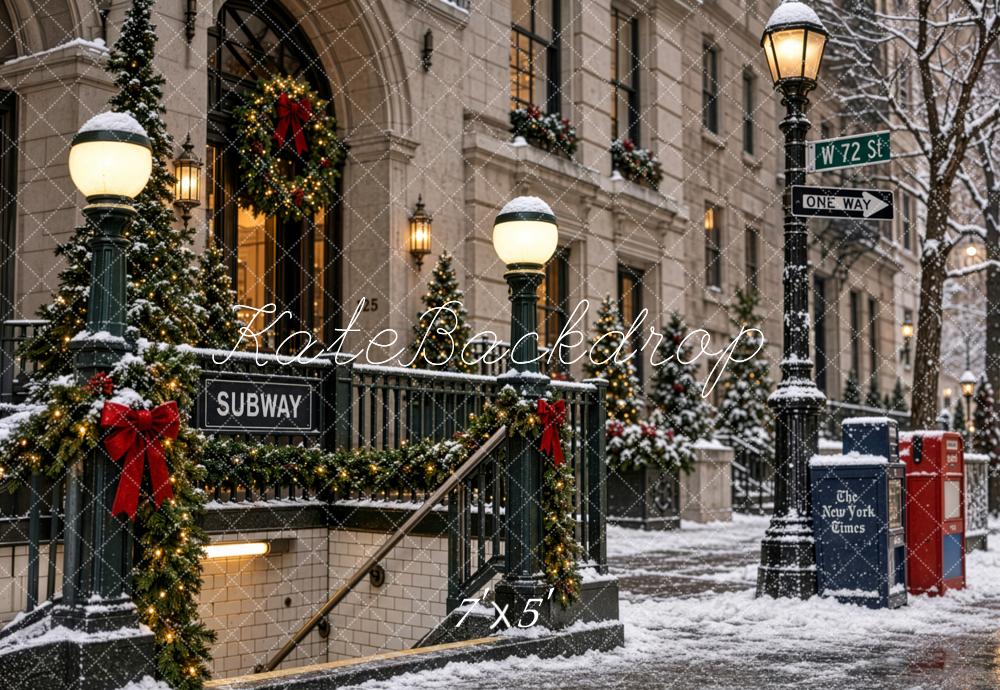 Kate Christmas Snowy New York City Subway Street Printed Backdrop Designed by Patty Roberts