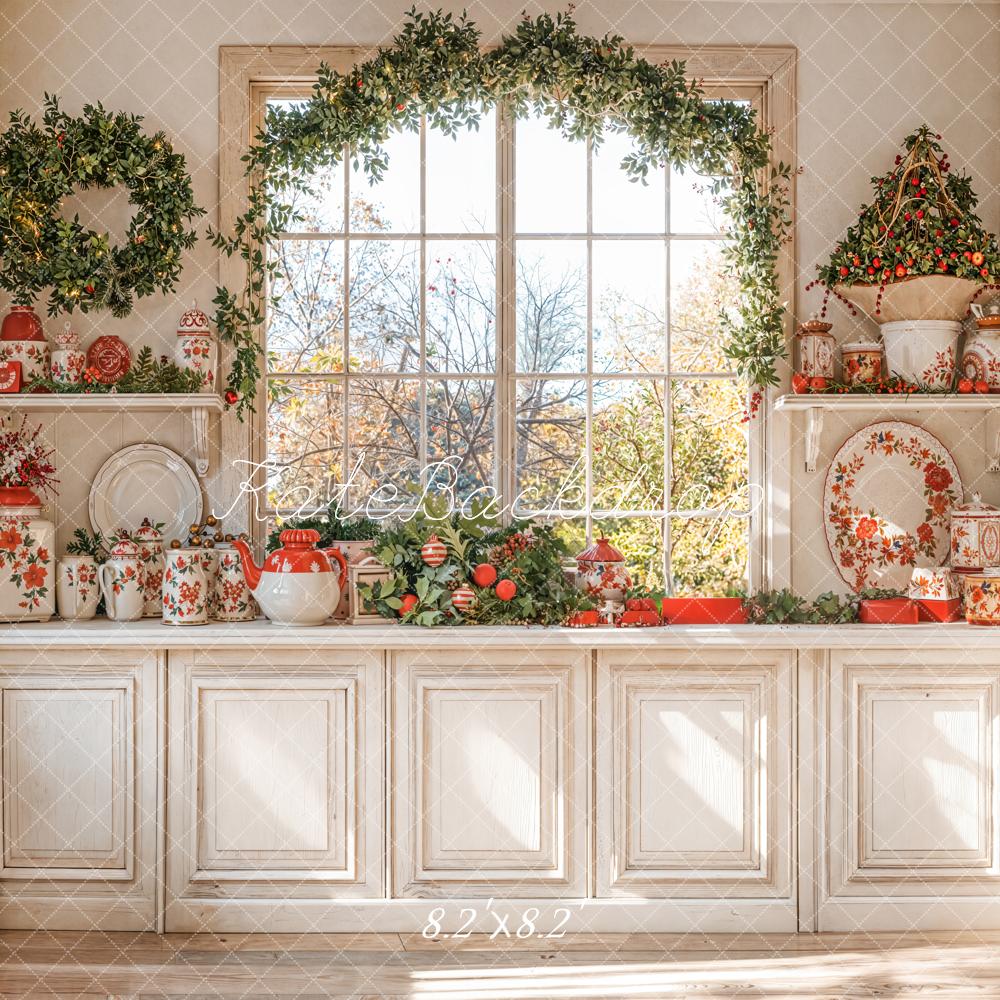 Kate Christmas Kitchen Window Garland Plate Backdrop Designed by Emetselch