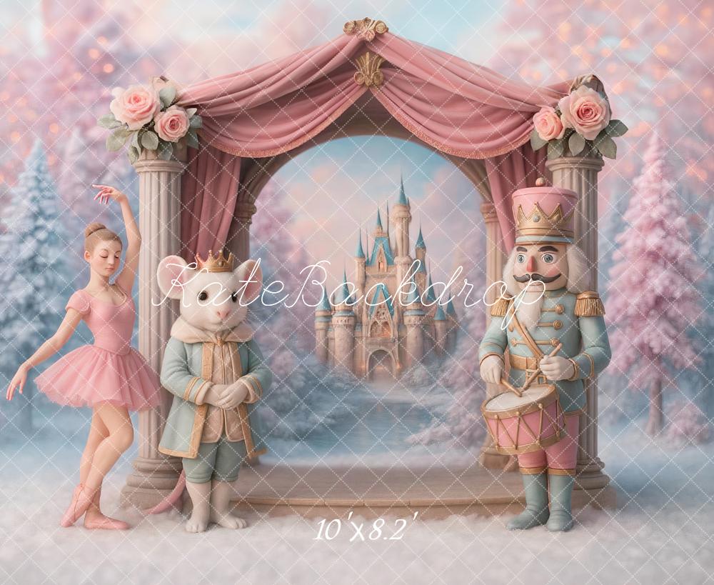 Kate Christmas Nutcracker Ballerina Castle Arch Pink Backdrop Designed by Ashley Paul