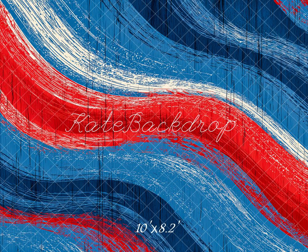 Kate Abstract Red Blue White Painted Waves Backdrop Designed by Angela Miller