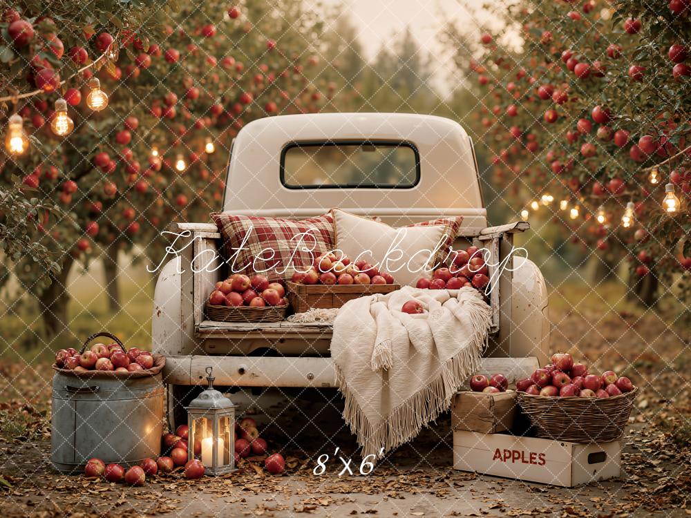 Kate Fall Apple Orchard Vintage White Truck Printed Backdrop Designed by Emetselch