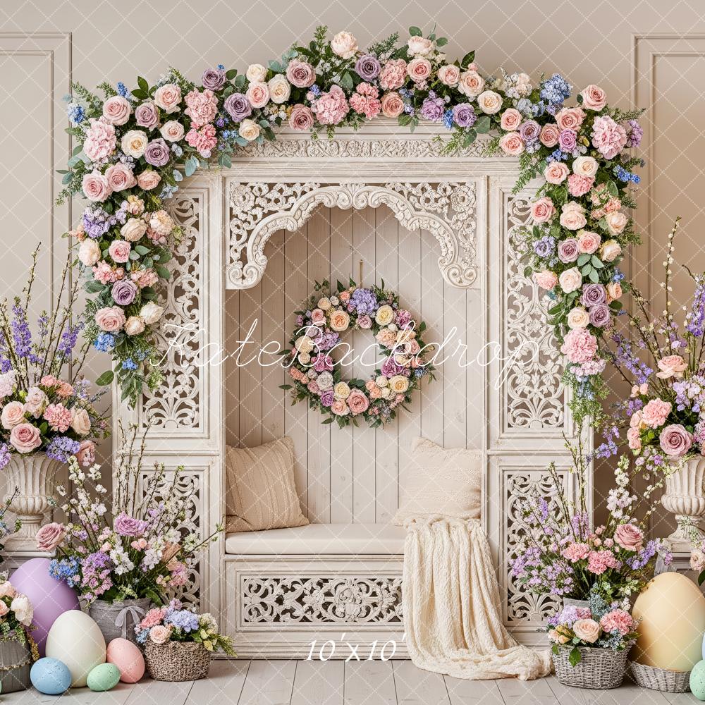 Kate Easter Bunny Flower Arch Pastel Eggs Backdrop Designed by Patty Roberts