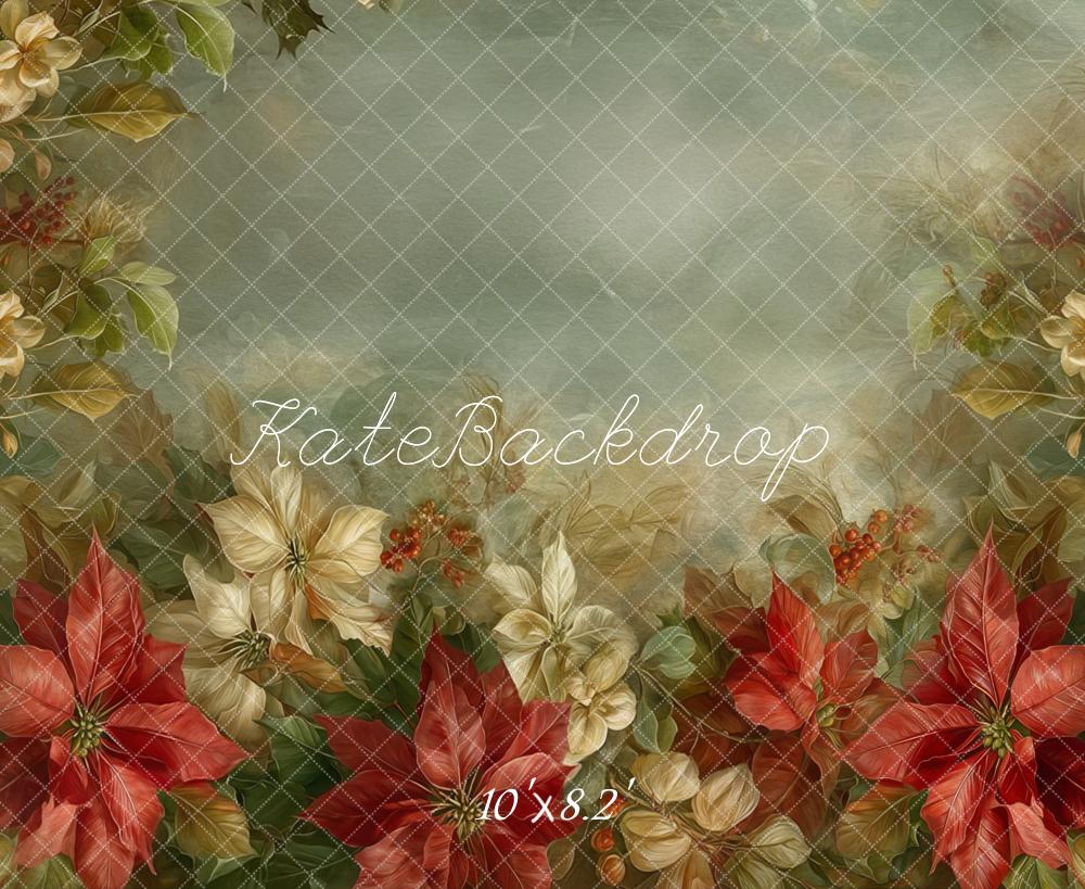 Kate Christmas Fine Art Poinsettia Floral Greenery Backdrop Designed by Emetselch