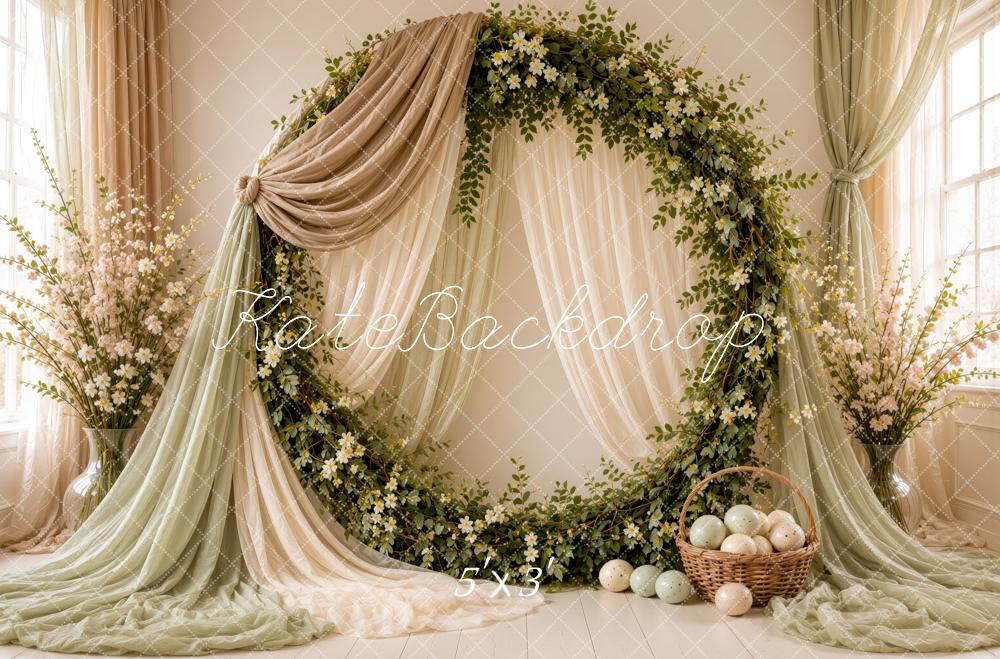 Kate Easter Floral Arch Egg Basket Drapery Printed Backdrop Designed by Ashley Ward