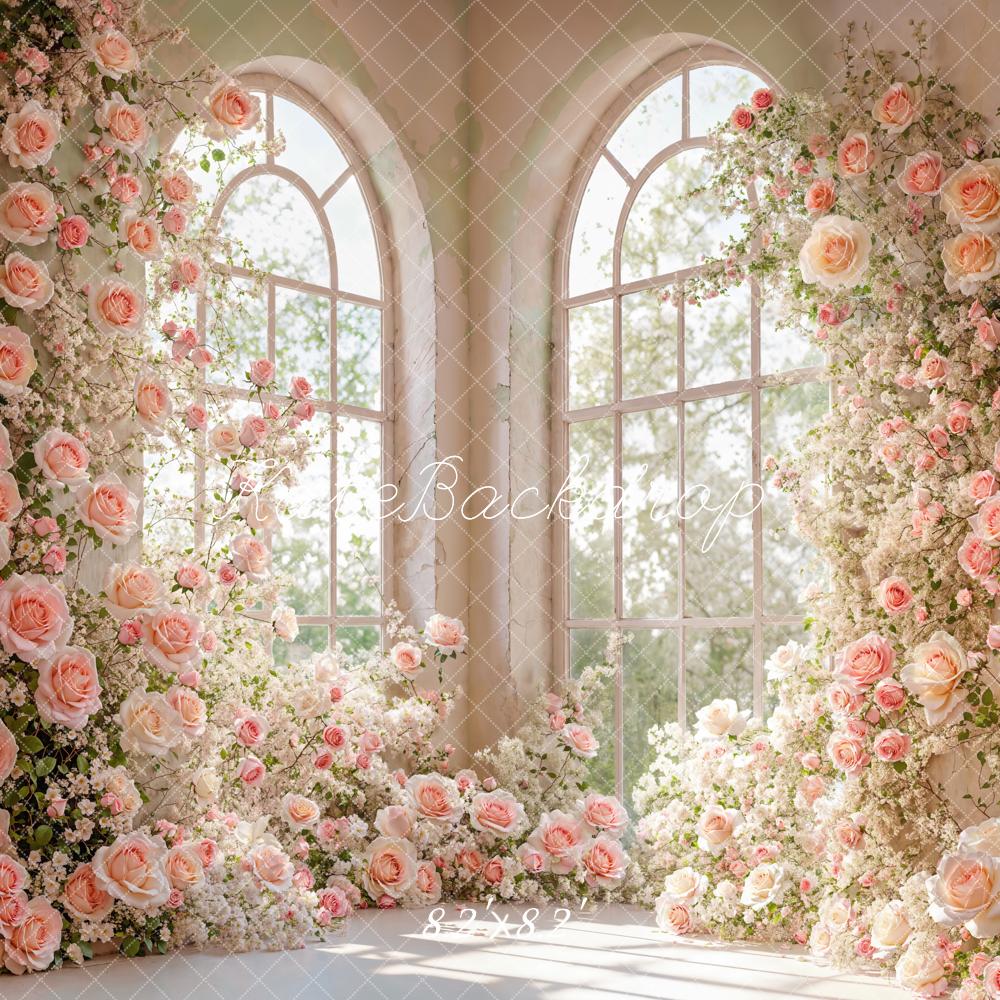 Kate Spring Indoor Corner Flower Arched Window Backdrop Designed by Emetselch