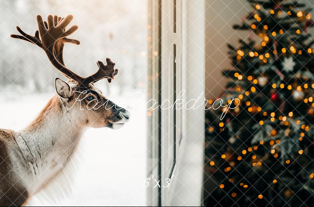 Kate Christmas Reindeer Window Tree Lights Backdrop Designed by Kerry Anderson