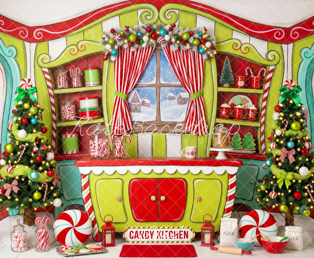 Kate Christmas Whimsical Whoville Candy Kitchen Festive Trees Peppermint Printed Backdrop Designed by Patty Roberts
