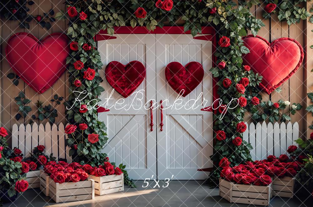 Kate Valentine's Day Barn Door Red Hearts Roses Backdrop Designed by Mini MakeBelieve