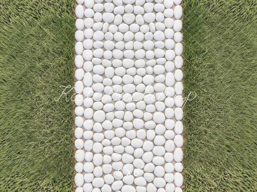 Kate White Pebble Pathway with Green Grass Floor Backdrop Designed by Mini MakeBelieve