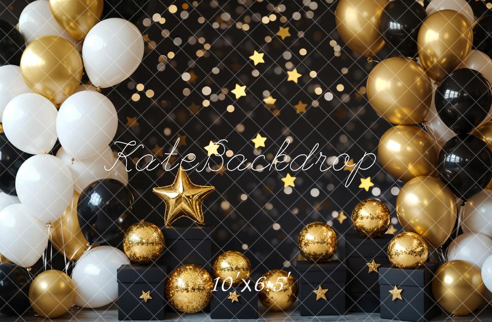 Kate Cake Smash Gold and Black Balloon Backdrop Designed by Emetselch