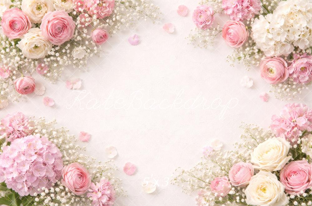 Kate Newborn Pink and White Floral Border Printed Backdrop Designed by Megan Leigh Photography