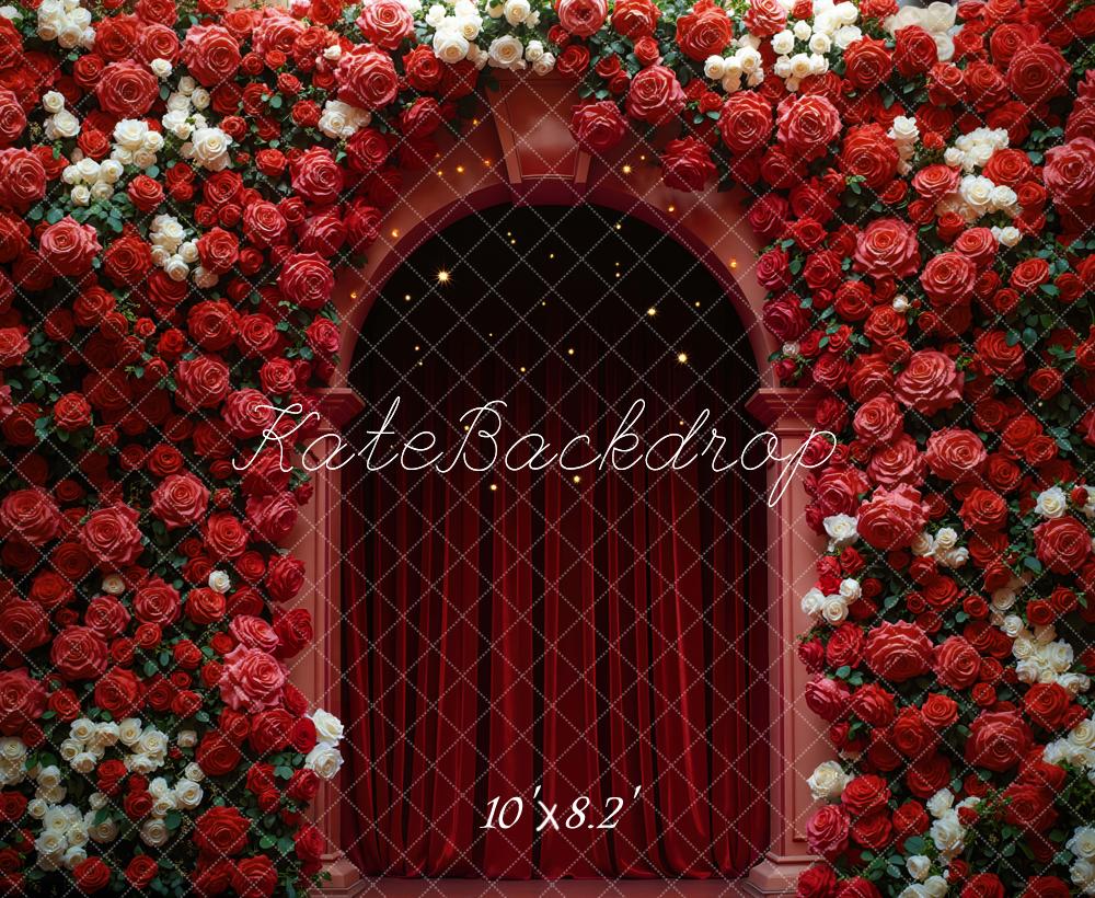 Kate Valentines Flower Arch Red Roses Curtain Archway Backdrop Designed by Mini MakeBelieve