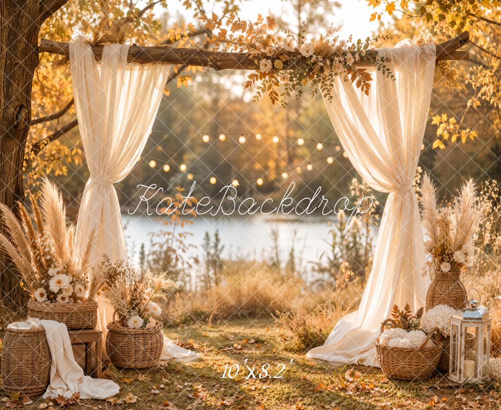 Kate Fall Boho Branch Flower Arch Drapes Warm Cozy Lakeside Printed Backdrop Designed by Emetselch