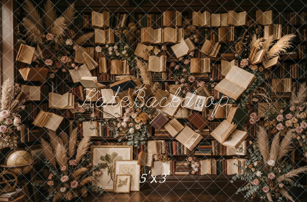Kate Vintage Books Floral Library Printed Backdrop Designed by Emetselch