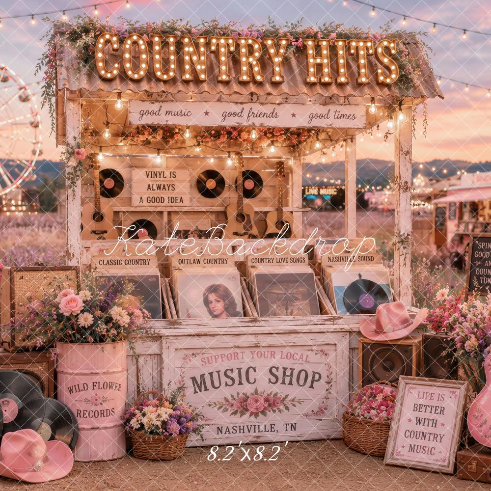 Kate Country Music Festival Sunset Stand Ferris Wheel Pink Printed Backdrop Designed by Ashley Paul