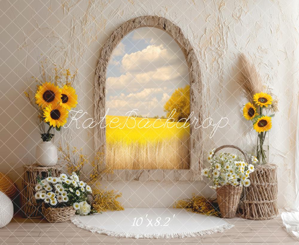 Kate Fall Boho Simple Sunflower Arch Rustic Backdrop Designed by Mini MakeBelieve