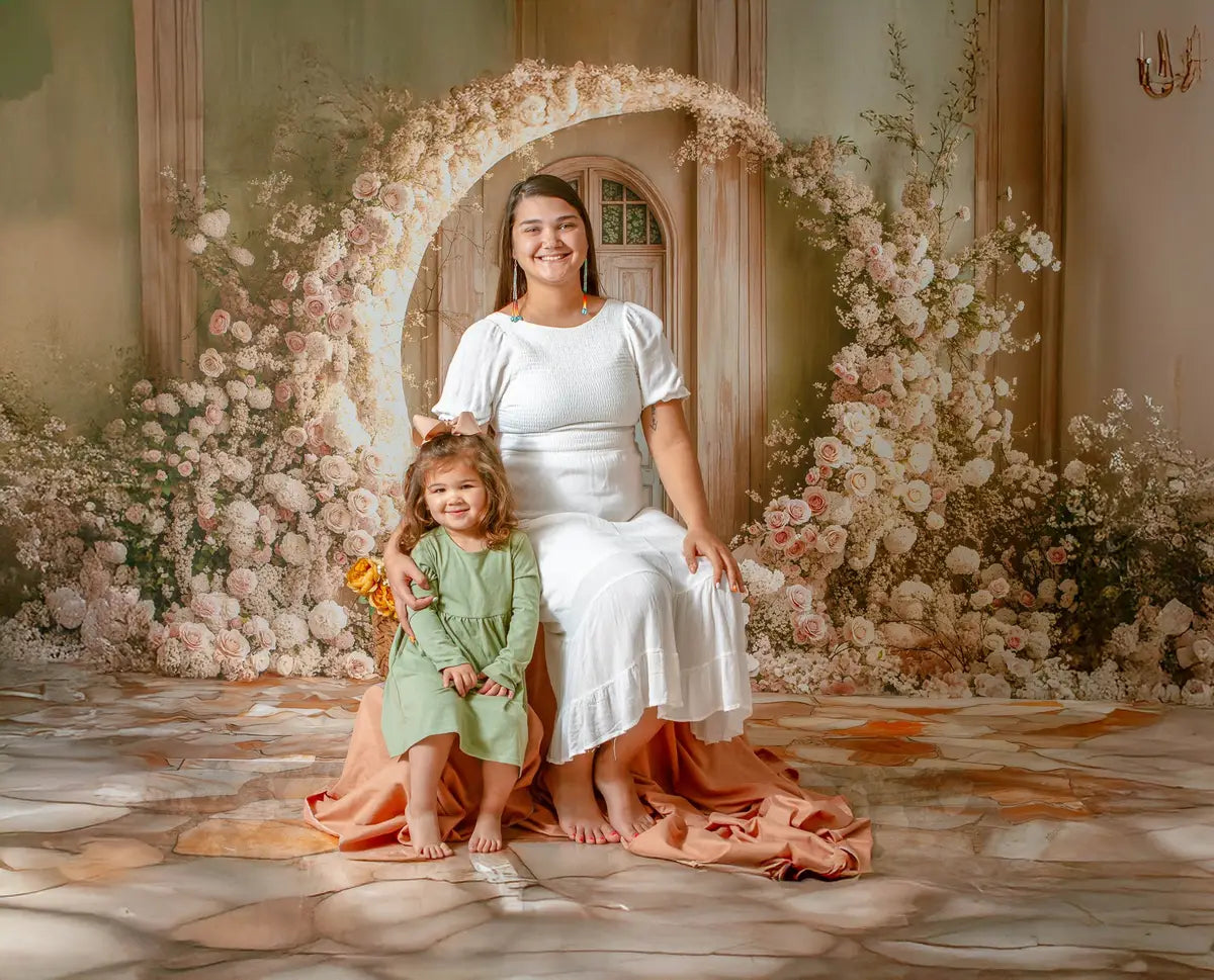 Kate Mother's Day Floral Moon Arch White Roses Wedding Printed Backdrop Designed by Emetselch