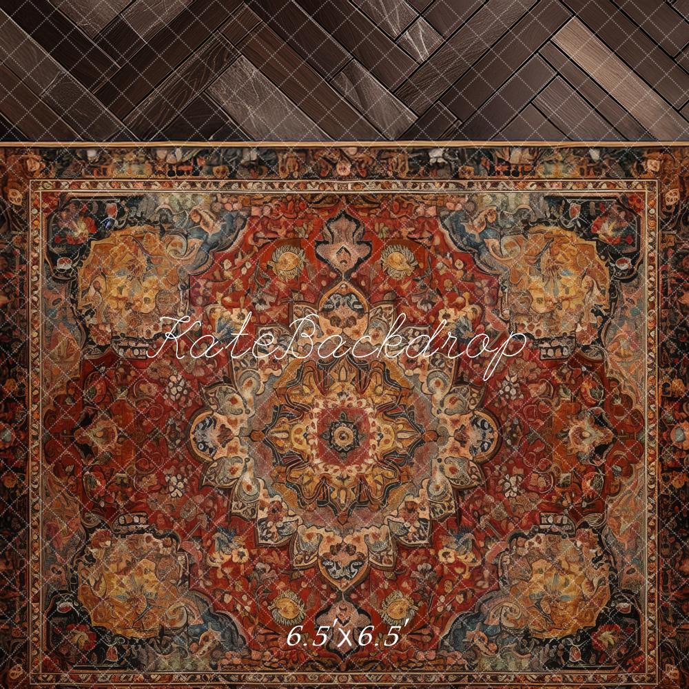 Kate Vintage Rug Wood Herringbone Floor Printed Backdrop Designed by Mandy Ringe Photography