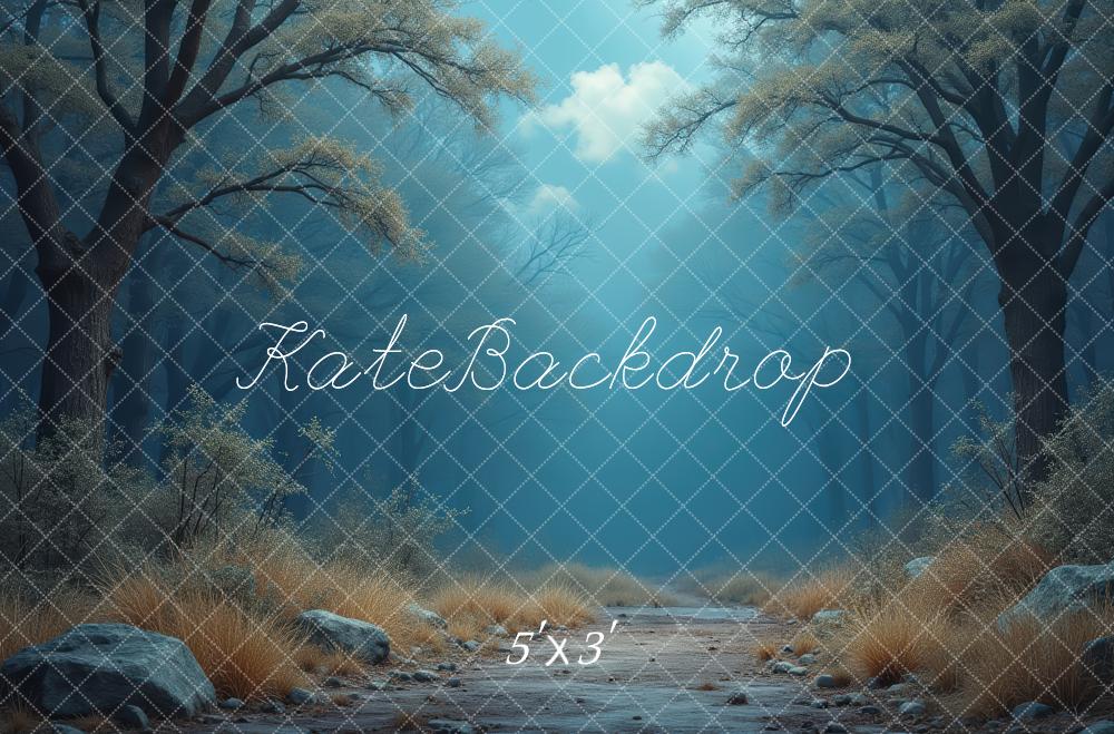 Kate Misty Forest Path Blue Printed Backdrop Designed by Laura Bybee