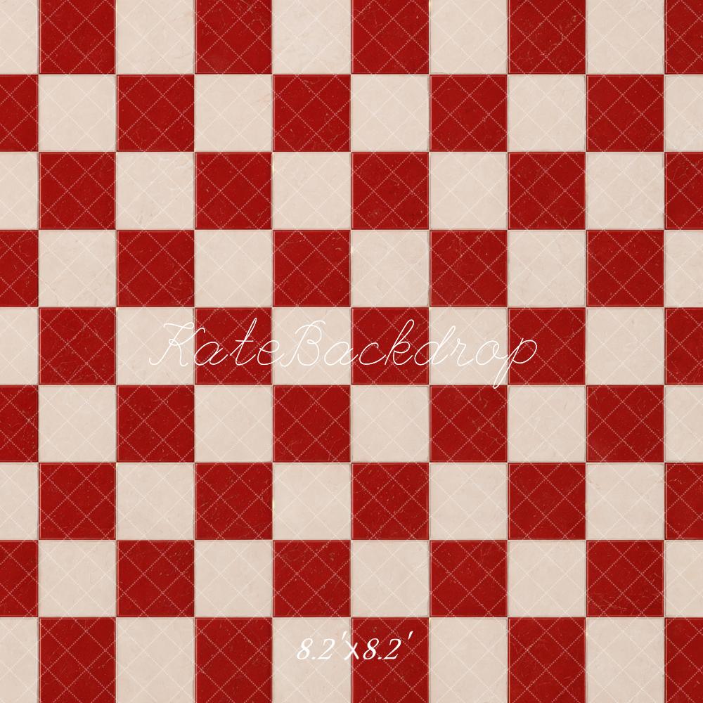 Kate Red White Checkerboard Floor Printed Backdrop Designed by Emetselch
