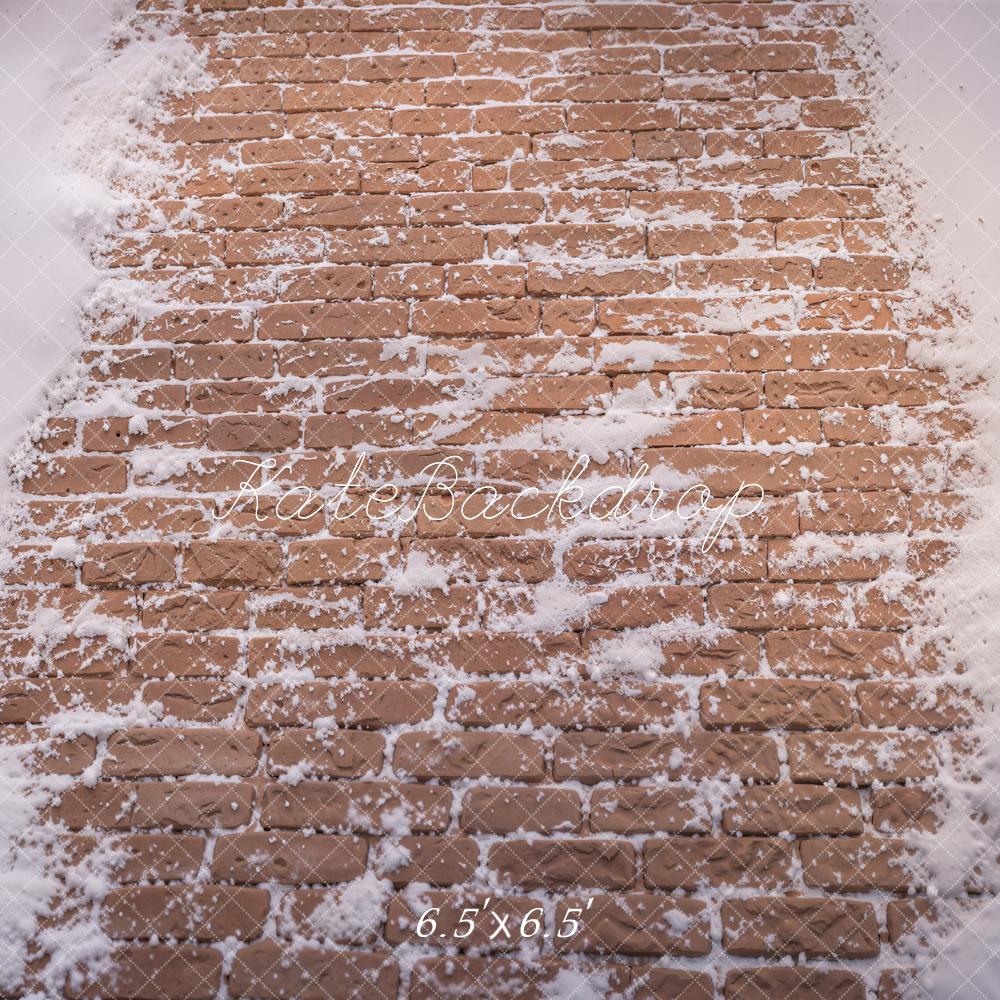 Kate Winter Snowy Brown Brick Floor Printed Backdrop Designed by Kate Image