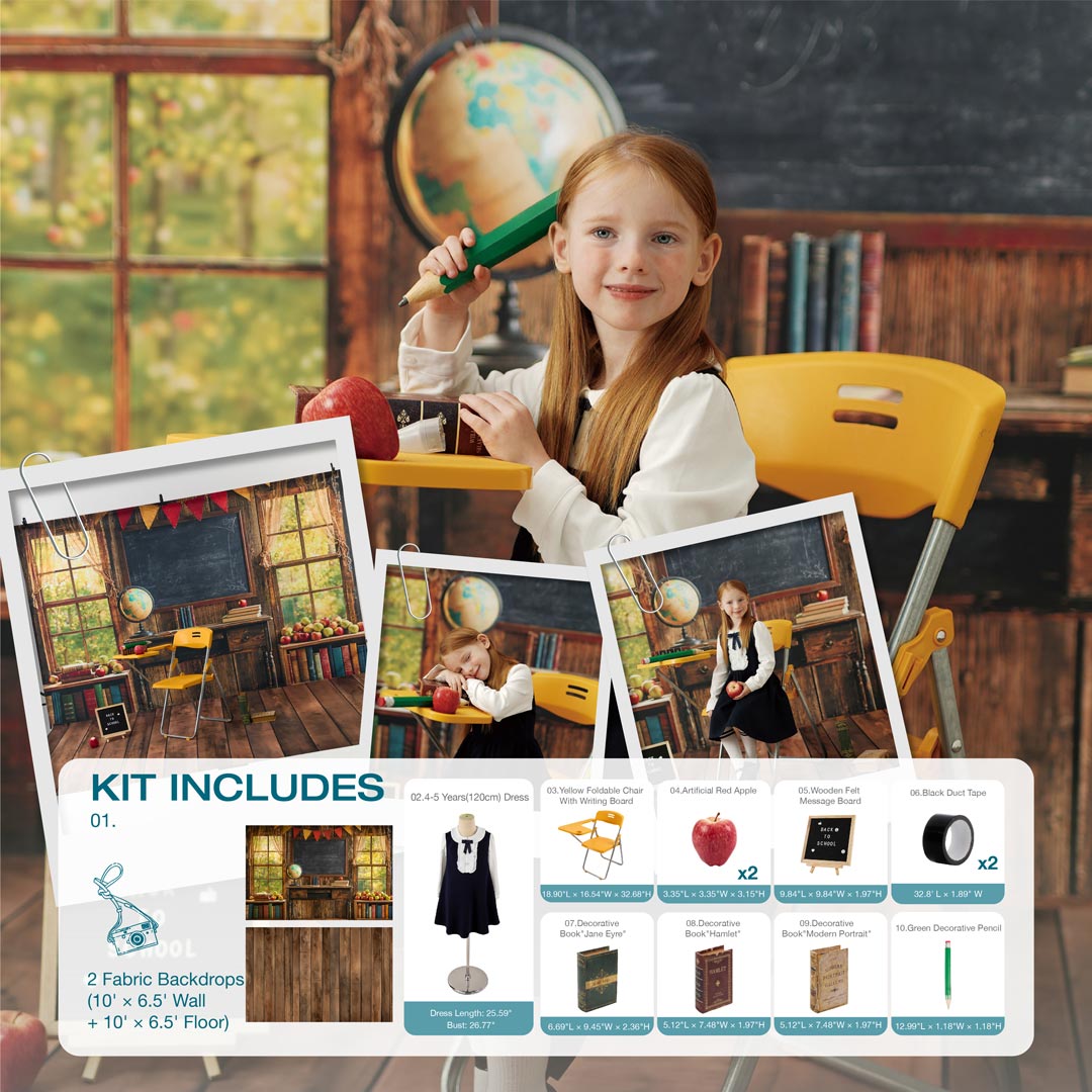 Kate Back to School Chalkboard Globe Photo Kit Photography Backdrops&Props Themed Bundle