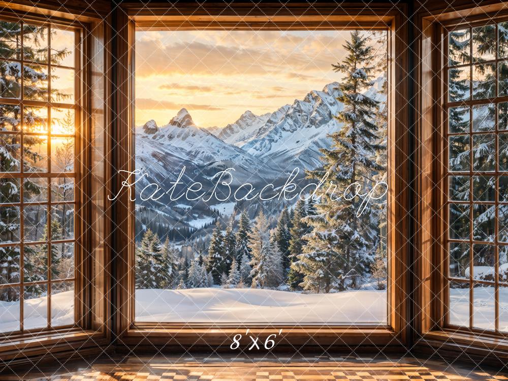 Kate Winter Mountain Window Sunset Backdrop Designed by Emetselch