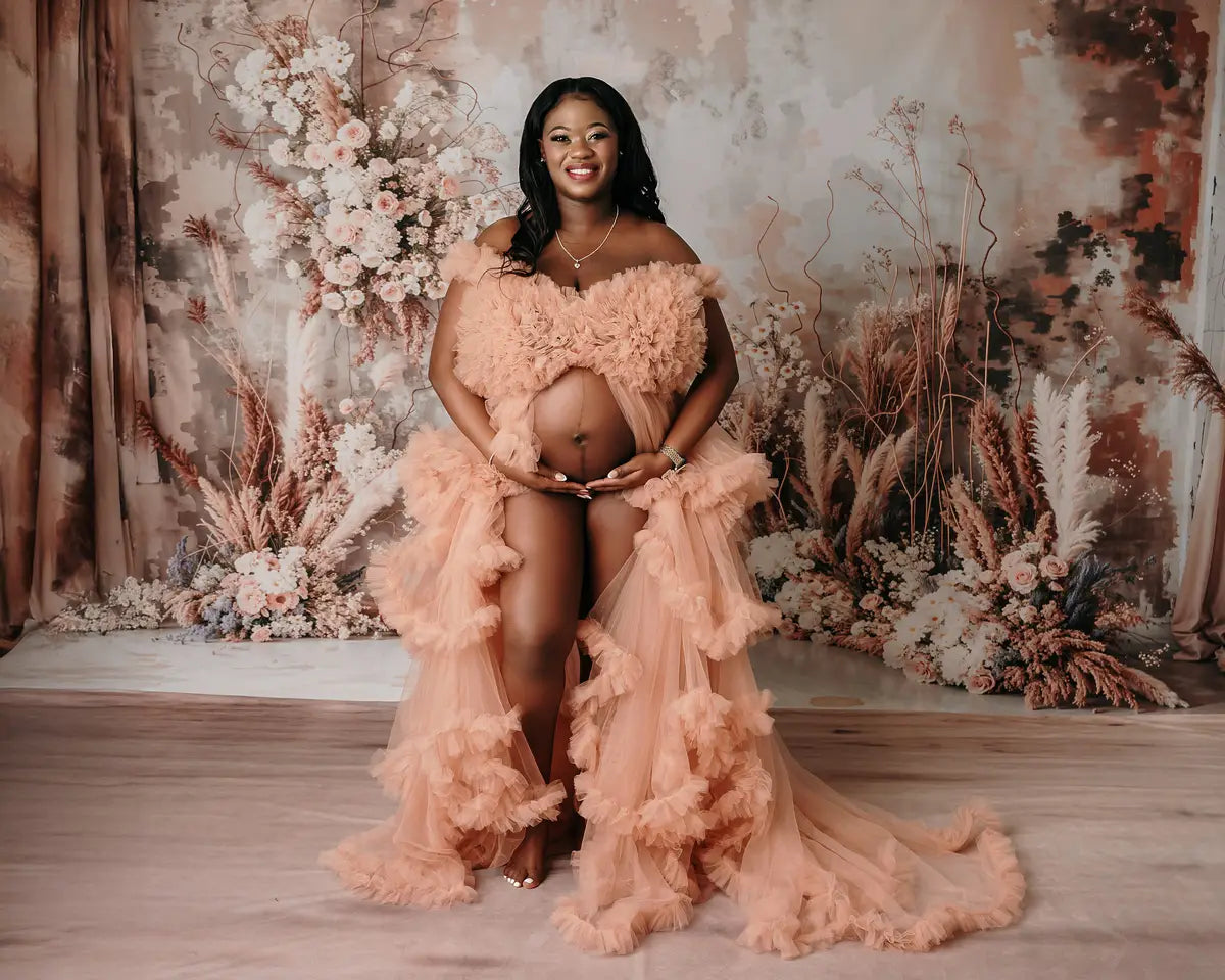 Kate Boho Abstract Art Flower Reed Light Grey Wall Backdrop Designed by Emetselch