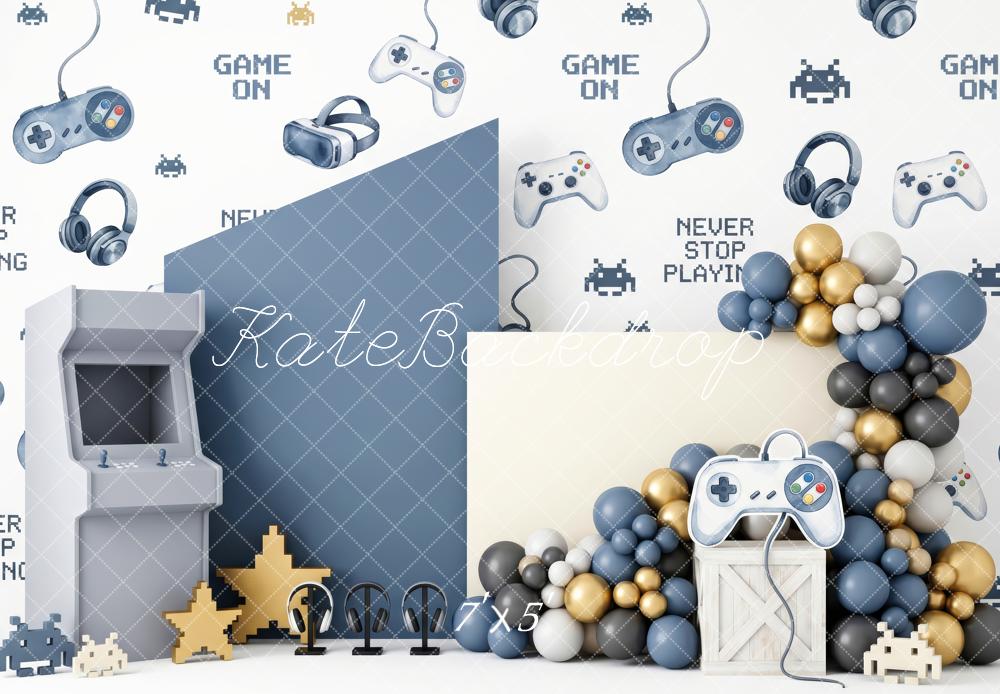 Kate Cake Smash Gaming Level-Up Room Controller Balloon Garland Printed Backdrop Designed by Patty Roberts