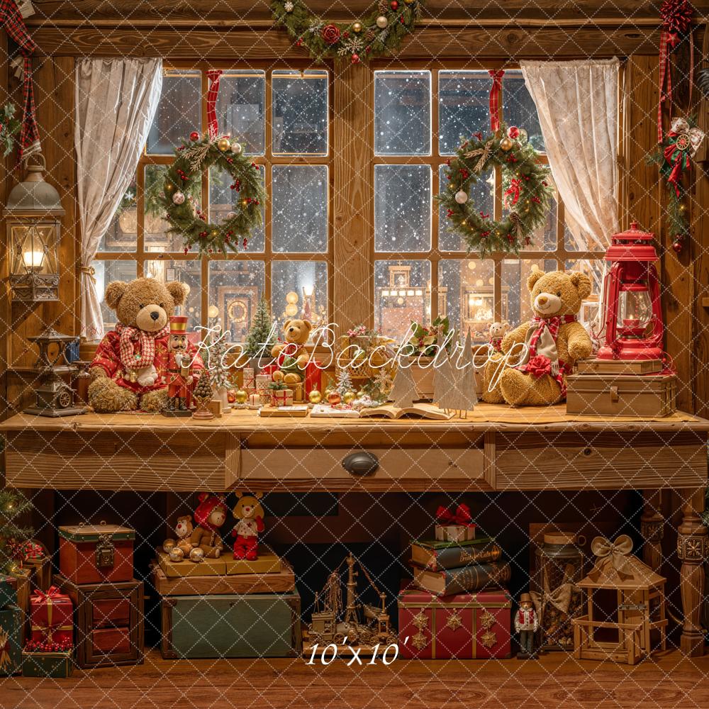 Kate Christmas Toys Room Teddy Bear Gift Window Trees Backdrop Designed by Emetselch