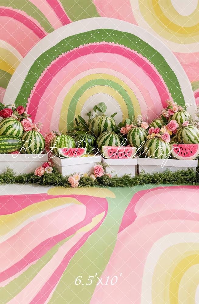 Kate Cake Smash Summer Watermelon Floral Watercolor Backdrop Designed by Emetselch