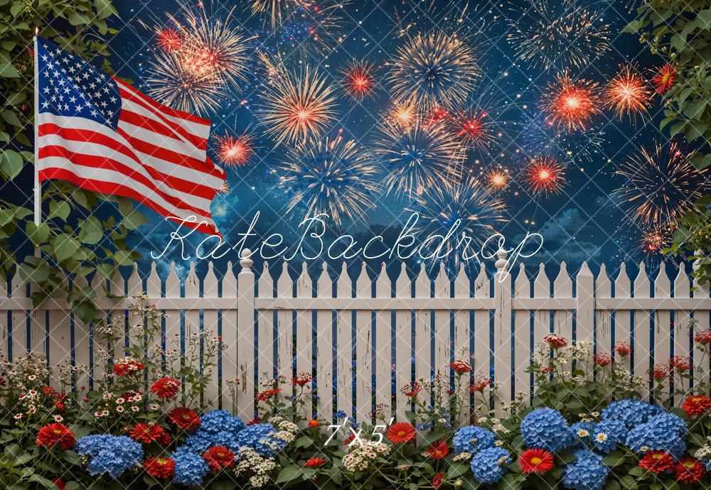Kate Independence Day Fireworks American Flag Fence Backdrop Designed by Emetselch