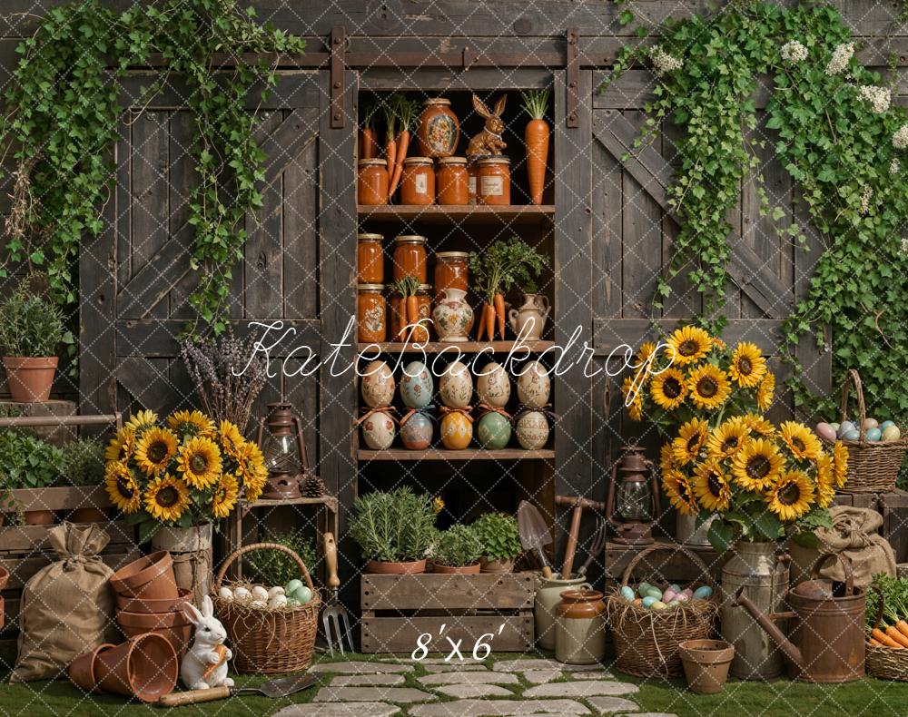 Kate Easter Bunny Sunflowers Rustic Garden Shelf Backdrop Designed by Emetselch