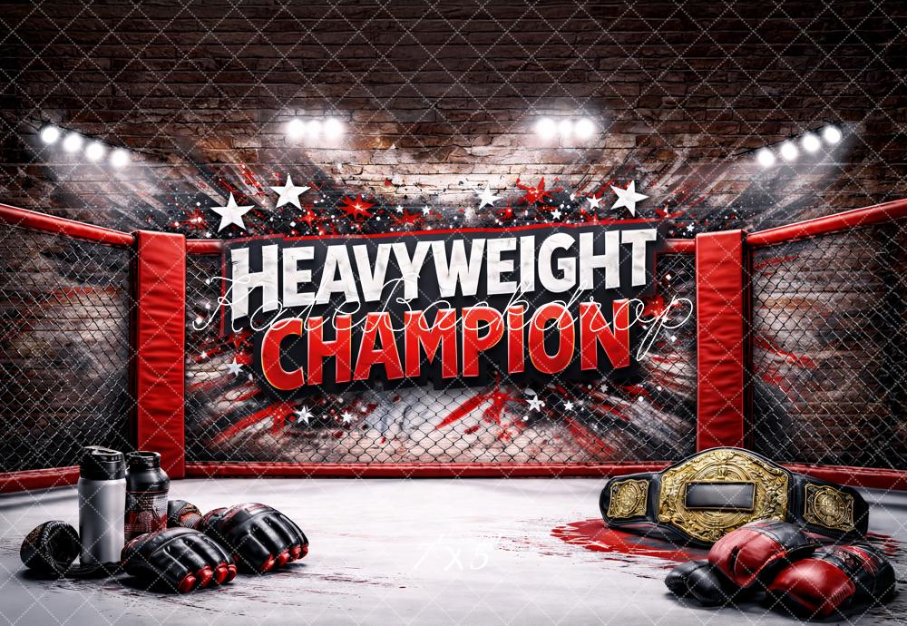 Kate Sports Red Heavyweight Champion MMA Cage Printed Backdrop Designed by Ashley Paul