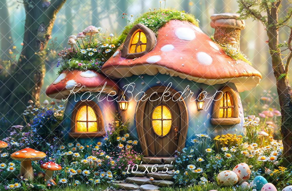 Easter Fairy Mushroom House Forest Foto Achtergrond Designed by Emetselch