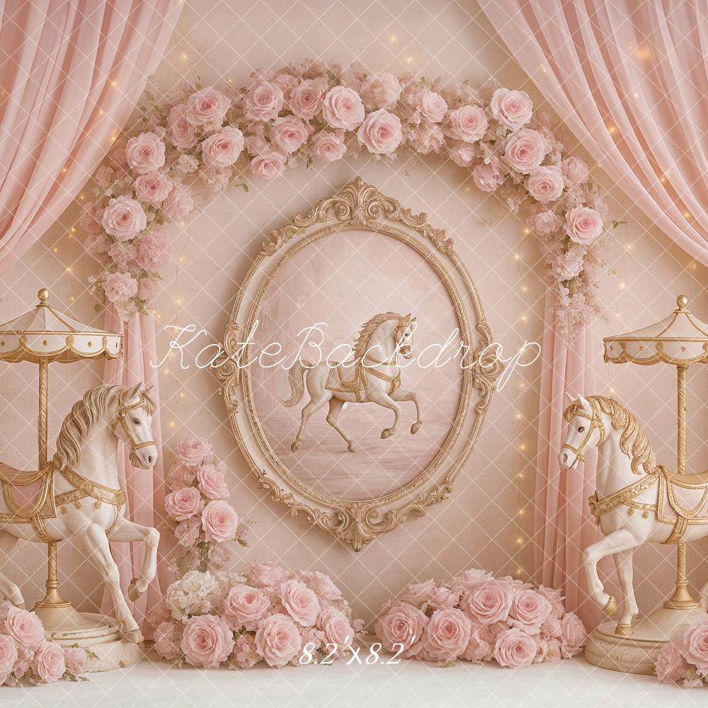 Kate Birthday Carousel Dreams Pink Floral Backdrop Designed by Ashley Paul