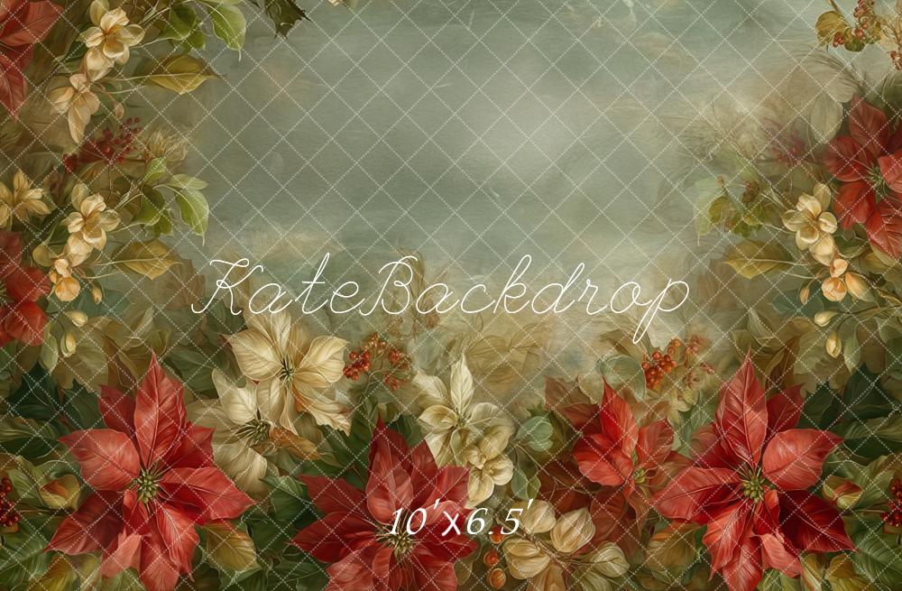 Kate Christmas Fine Art Poinsettia Floral Greenery Backdrop Designed by Emetselch