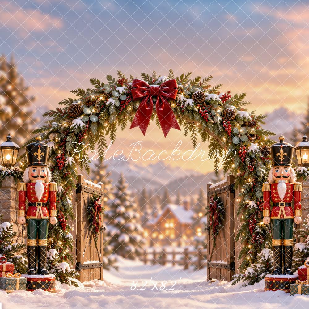 Kate Christmas Nutcracker Snowy Garland Archway Printed Backdrop Designed by Emetselch